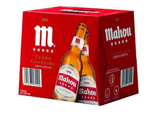 Mahou 5 Estrellas Cerveza Dorada Lager, 5.5% de Volumen de Alcohol - Pack de 12 x 25 cl