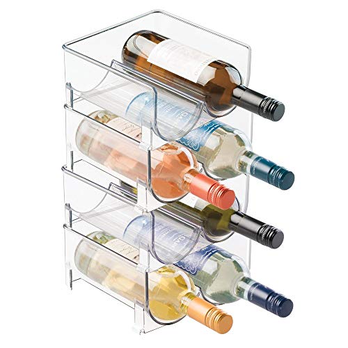 mDesign Estante para botellas de vino - Ahorre espacio con este botellero apilable y tenga siempre ordenadas sus botellas de vino, agua o refrescos - Vinoteca para 8 botellas - transparente