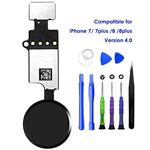 oGoDeal - Repuesto del botón Home, botón de Inicio con Cable Flex para iPhone 7, 7 Plus, 8, 8 Plus con función de Retorno, versión 4.0 (Negro)