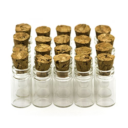 RUBY - 40 Botellas de deseo 11mm x 22mm, mini botellas de cristal con tapones de corcho, mensaje, deseo de fiesta de bodas. (40 unids.)