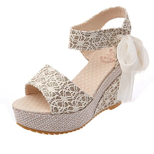 Sandalias y Chancletas de tacón Alto Plataforma para Mujer, QinMM Playa Zapatos de Verano (37, Blanco)