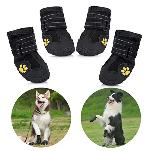 Zapatos para Perros, 4 Pcs Impermeable Zapatos Perro para Mediano y Grandes Perros - Negro (7#)