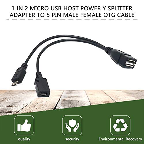 Adaptador USB 1 en 2 OTG Micro USB Host Power Y Splitter a Mirco Cable de 5 Pines Macho Hembra Cable Micro USB OTG Duradero - Negro