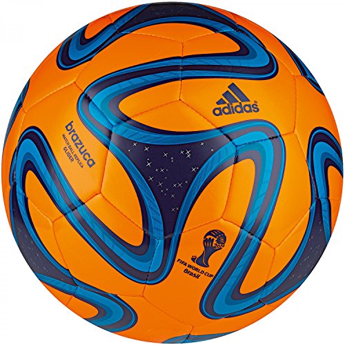 Adidas G73629-4 Brazuca Glider Orange-Blue - Balón de fútbol (infantil, tamaño 4), diseño de la Copa Mundial de Fútbol Brasil 2014, color naranja y azul