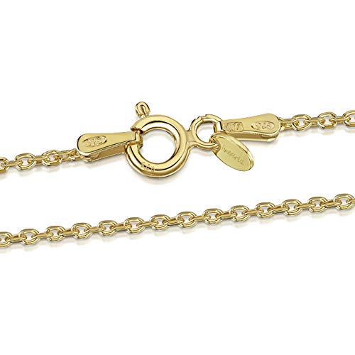 Amberta® Joyería - Collar - Fina Plata De Ley 925-18K Chapado en Oro - Diamante Corte - Cadena de Belcher - 1.3 mm - 40 45 50 55 60 70 cm (45cm)