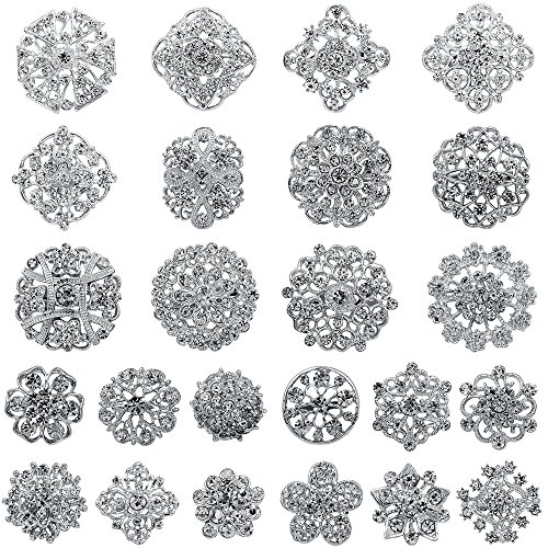 ARTSTORE - Broche de plata con cristal, 24 unidades, broches para bufandas de novia