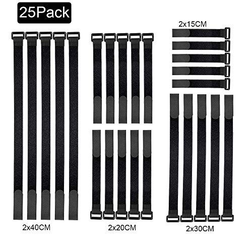 Cinta Velcro, Bridas Velcro, 25 piezas Ajustable Cierre de Velcro Cable Ties Organizador Negro