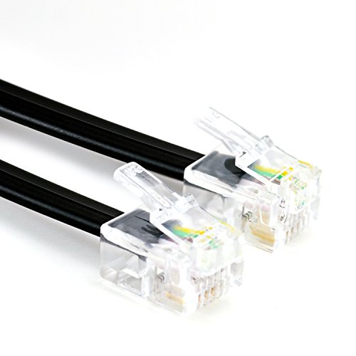 CSL - 15m Cable telefónico RJ11 de con 2 Conectores RJ11 6P4C DSL - RDSI - Módem - NBA - Conexión RJ estándar Eau - Adecuado para teléfonos ADSL y routers Faxes módem etc. - Negro