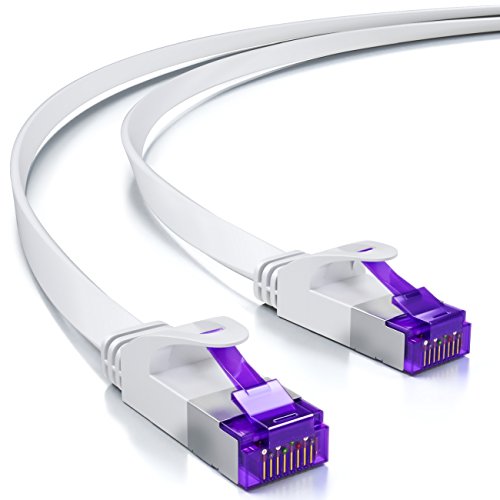 deleyCON 7,5m RJ45 Cable Plano Cable de Red de Categoría CAT7 Cable Ethernet U/FTP con Revestimiento Interior de Cobre - Blanco