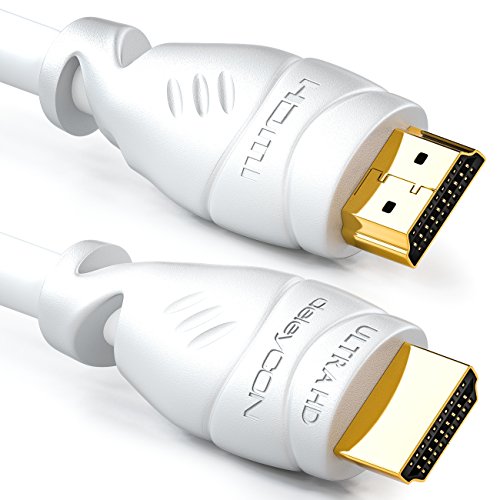 deleyCON 8m Cable HDMI 2.0a/b - Alta Velocidad con Ethernet - UHD 2160p 4K@60Hz 4:2:0 HDCP 2.2 ARC CEC Ethernet 18Gbps 3D Full HD 1080p Dolby - Blanco