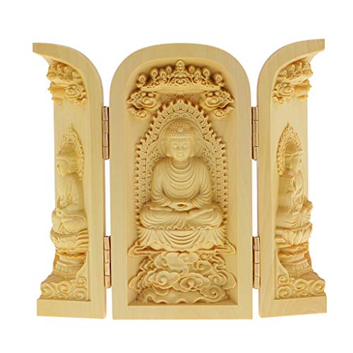Estatua de Buda Tallado a Mano Armario Caja Escultura Artesanías de Madera de Boj - Estilo-2