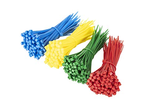 GTSE - Juego de 400 bridas para cables (150 mm x 3,6 mm, 4 tamaños), color rojo, azul, verde y amarillo