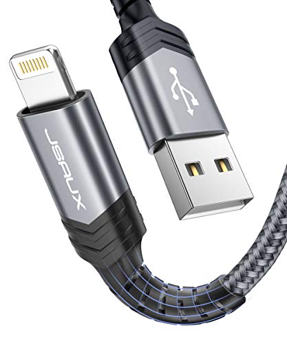 JSAUX Cable iPhone [Certificado MFi] 1.8M Duradero Cable de Carga iPhone Lightning USB Nylon Trenzado Compatible con iPhone 11, XS MAX XS XR,X 8/8 Plus,7/7plus,6s/6sPlus, 5s/5, iPad-Gris