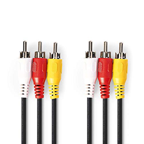 KnnX 28136 | Cable Premium de Audio y Vídeo Compuesto estéreo | Longitud: 10 Metros | 3 x Phono RCA Macho a Macho | Triple Conector componente Rojo, Blanco y Amarillo
