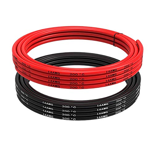MakerStack Cable de Silicona de Calibre 14 16,4 pies (8,2 pies, Negro y 8,2 pies, Rojo) Impedancia Baja Suave y Flexible (14AWG)