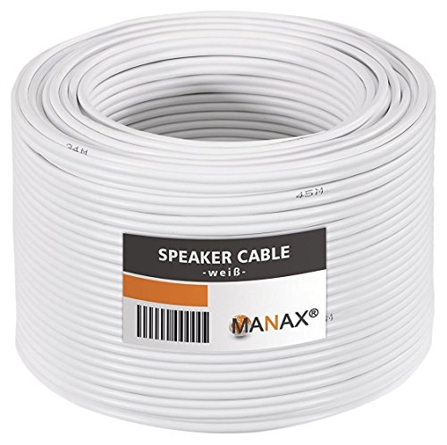 MANAX® - Cable para Altavoces (2 x 1,5 mm², 30 m), Color Blanco
