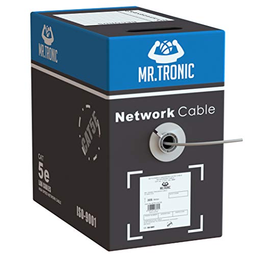 Mr. Tronic 305m Cable de Instalación Red Ethernet Bobina | CAT5e, AWG24, CCA, UTP | Color Gris (305 Metros)