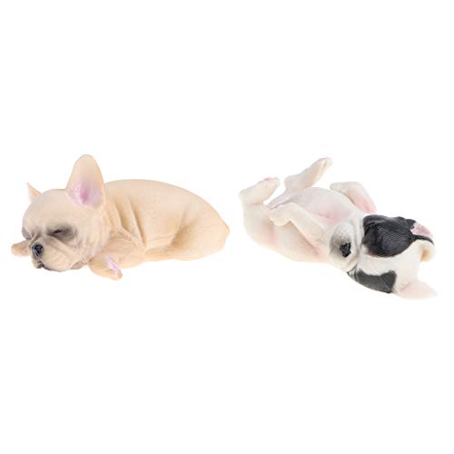 non-brand 2 Piezas Juguete de Animales Realistas Figura de Bulldog Francés en Miniatura Plástico Coleccionable Decoración para Hogar