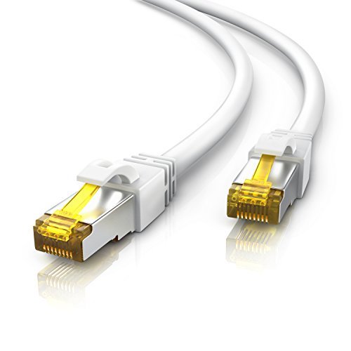 Primewire 1m Cable de Red Gigabit Ethernet Cat 7-10000 Mbit s - Cable de Conexión - Cable Cat.7 en Bruto con apantallamiento S FTP PIMF y Conector RJ45 - Punto de Acceso Switch Router Modem - Blanco