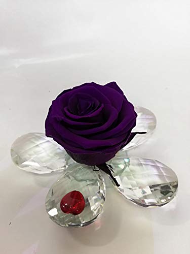 Rosa eterna Morada Lila, Flor de Cristal formada por pétalos Diamantes de Alta Calidad.Gratis TU ENVÍO. Rosa eterna Morada Lila con Cabeza 6 cm. Hecho en España
