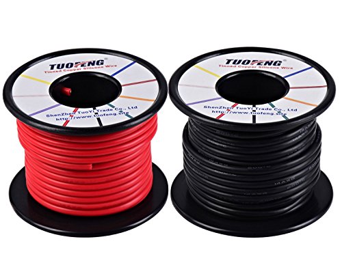 TUOFENG 14 AWG Cable, suave y flexible Cable aislado de silicona 20 m [10 m negro y 10 m rojo] Cable trenzado Resistencia de alta temperatura para aplicaciones RC, cable de prueba, batería de drones