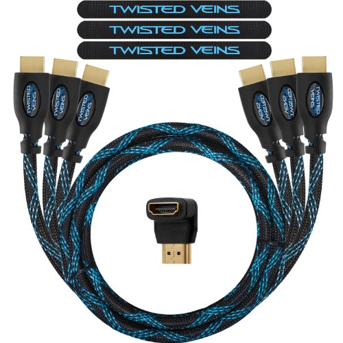 Twisted Veins 3ACHB6 Cable HDMI Premium para Conexiones de Alta Velocidad, Ethernet, cm 182 (1,82 metros) Paquete de Tres Cables. Admite HDMI 2.0b 4K 60Hz (4k 30Hz con algunos dispositivos)