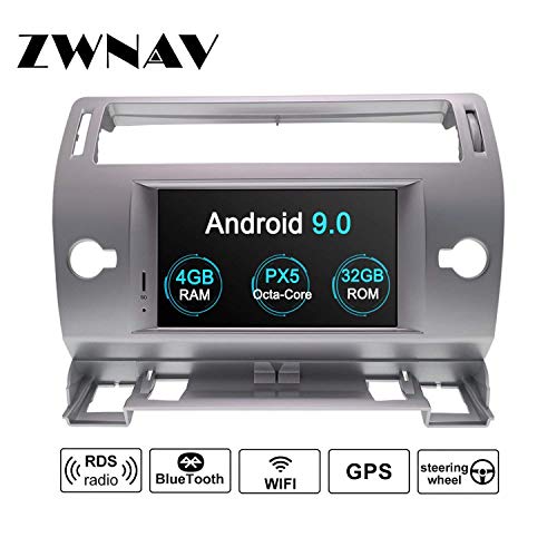 ZWNAV Android 9.0 GPS para estéreo, navegación, Reproductor de DVD o Citroen C4 C-Quatre C-Triumph 2004-2012 con Europa 49 Tarjeta de mapeo de país