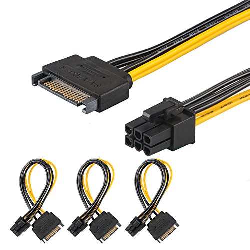 [3 Paquete] J&D SATA 15 Pines a 6 Pines PCI Express (PCIe) Tarjeta de gráfica vídeo Adaptador de Cable de alimentación – 20cm