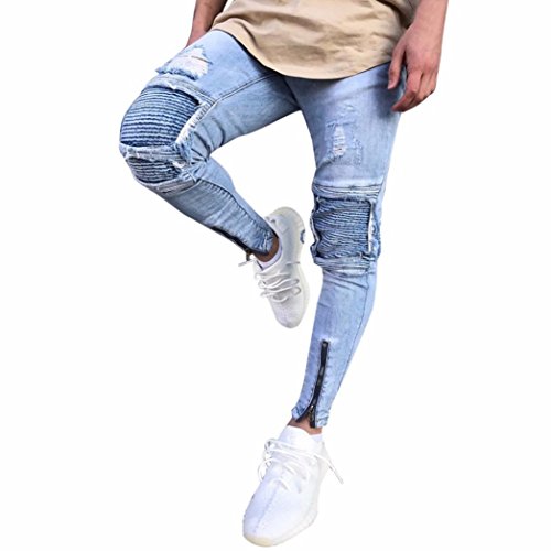 Amlaiworld_Hombre Pantalones Vaqueros de Moto de Hombres Pantalones de Deportivos con Bolsillos Slim fit Skinny elásticos desgarrados Jeans para Hombres (Azul,  Tamaño:38-Cintura:96cm/37.8")