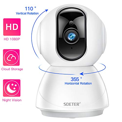 Cámara Domo de Seguridad WiFi 1080P, SDETER HD Home IP Wireless 2-Way Audio Detección de Movimiento Visión Nocturna Baby / Pet Monitor Compatible con iOS y Android