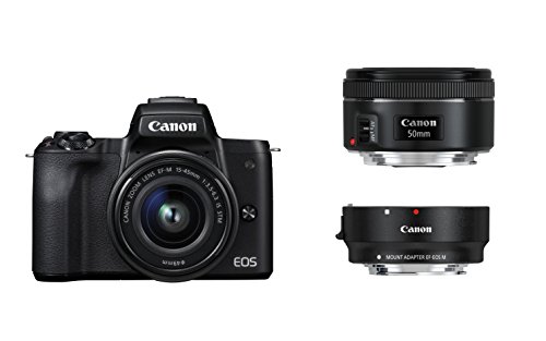 Canon EOS M50 Negro EF-M 15 – 45 + EF Adapter + EF 50 1.8 Kit