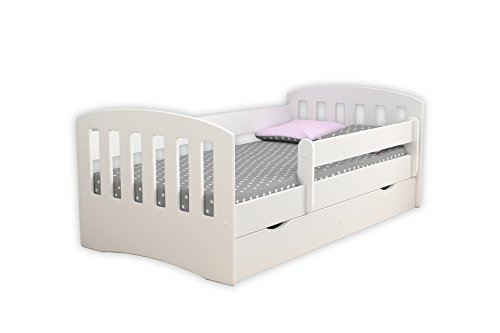 Children's Beds Home Single Bed Classic 1 - para niños Niños Niños pequeños con cajones y colchón de Espuma de 8 cm Incluido (Blanco, 180x80)