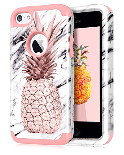 Dailylux iPhone 5C Funda,Carcasa iPhone 5c Funda iPhone 5c híbrido de Alto Impacto de Silicona Suave y Cubierta de la Caja Dura de la PC para iPhone 5C-Piña+Oro Rosa