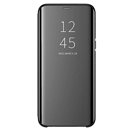 Funda para Samsung Galaxy S10/S10 Plus Suave + Duro Carcasa Espejo Mirror Flip Caso Ultra Delgada Shock Caja del Teléfono Translucent Window View (Negro, Samsung Galaxy S10)