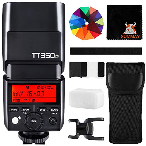 Godox TT350O Mini Cámara Flash 2.4G HSS 1 / 8000s TTL GN36 para Olympus Panasonic Cámaras Digitales sin Espejo 20 Filtro de colormaras Digitales sin Espejo 20 Filtro de Color