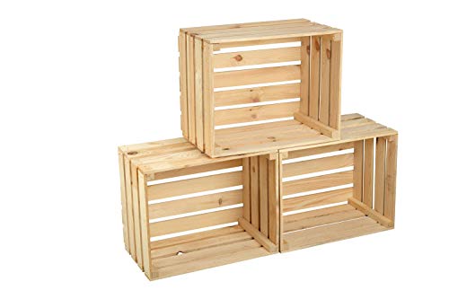 GrandBox Set de 3 Natural-Box Caja de Madera flameada, Caja de Vino, Caja de Frutas, Caja Decorativa,Vintage Shabby Chic Retro, Caja de leéa