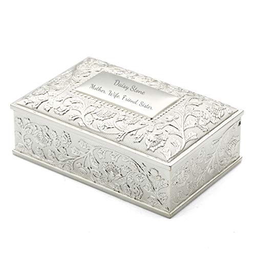 OnePlace Gifts - Joyero de plata personalizado, diseño de girasol, rectangular con flores, para damas de honor, dieciséis