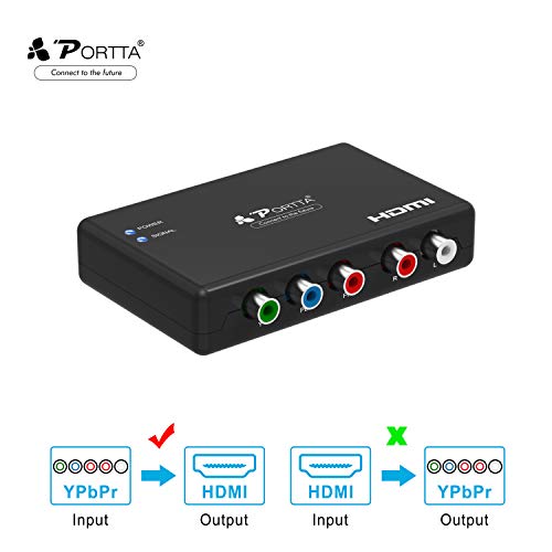 Portta Componente a HDMI Convertidor YPbPr RGB + R/L a HDMI Converter Adaptador con Audio 1: 1 Transmisión Soporte HD 1080P para PS2 PS3 STB Xbox360 DVD HDTV Proyector Monitor