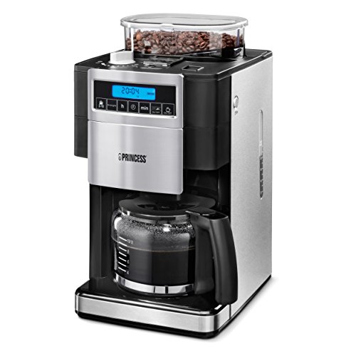 Princess 249402 - Cafetera con molinillo de café, panel de control digital, capacidad 1.25 L, sistema antigoteo, 1000 W, para 10-12 tazas de café