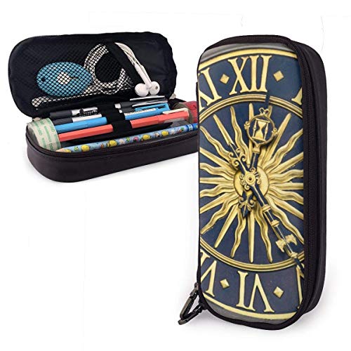 Reloj antiguo de oro y azul Estuche de cuero con cremallera Bolígrafo Bolso Bolígrafo Titular Caja de útiles escolares para estudiantes