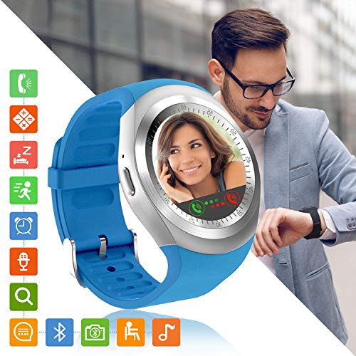 Tipmant Reloj Inteligente Mujer Hombre SN05 Smartwatch Pantalla táctil con Ranura para Tarjeta SIM Podómetro Moviles Buenos Pulsera de Actividad para Android Xiaomi Samsung Huawei (Azul)