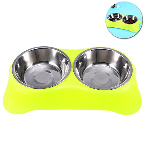 UEETEK Comedero para Perro Gato Mascota Tazón de Agua Alimentación Plato Alimentador Cuencos Doble (Color al Azar)