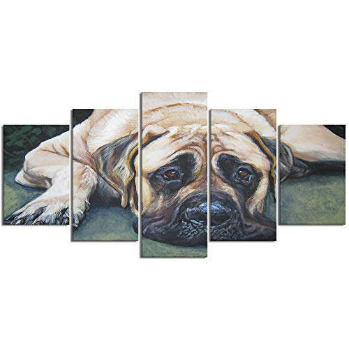 ZORMIEY Cuadro en Lienzo,5 Partes Pintura al óleo perro retrato mascota mascotas realismo l.a.shepard cachorro american mastiff de Arte de Pared Decoración del Hogar para el Cartel Modular