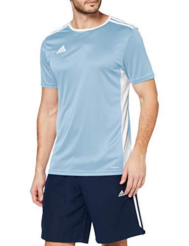 adidas Entrada 73 Camiseta de Fútbol para Hombre de Cuello Redondo en Contraste, Azul (Clear Blue/White), S