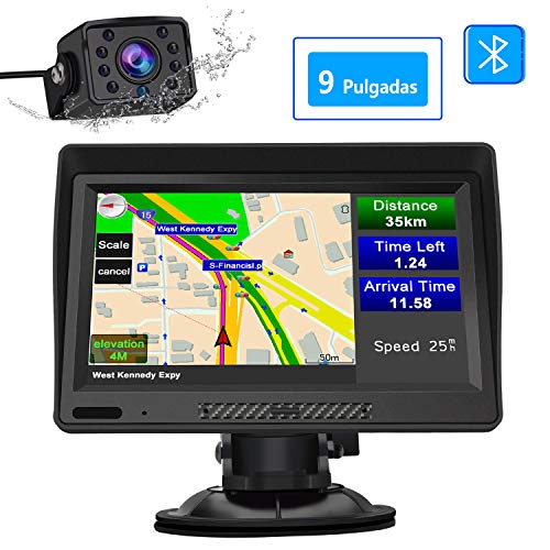 AWESAFE Navegador GPS para Camiones y Coches con Bluetooth y Cámara Trasera de 9 Pulgadas Pantalla LCD Multimedia, con Actualizaciones de Mapas de Europa para Toda la Vida