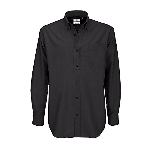 BC Footwear B&C Mens Oxford Long Sleeve Shirt Camisa de Oficina, Negro (Black 000), XXXXXX-Large para Hombre