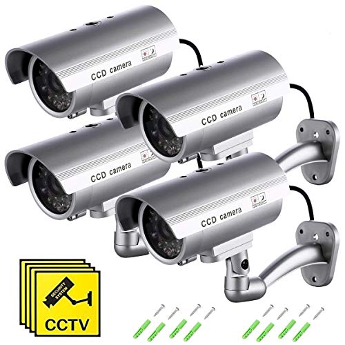 Cámara Falsa, Dummy Cámara de Seguridad Vigilancia Falsa Inalámbrico Impermeable Sistema de Vigilancia IR LED Parpadeante Fake Cámara Simulada CCTV (4Pcs)