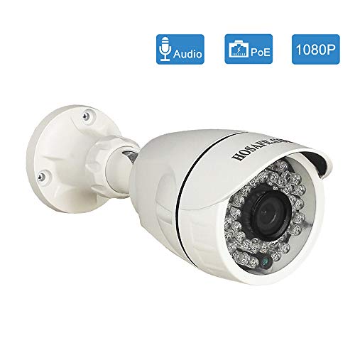 Cámara IP HOSAFE PoE Outdoor 1080P con Audio, Cámara de Vigilancia de Seguridad para el Hogar, visión Nocturna de 50 pies, Alerta de Detección de Movimiento, Compatible con ONVIF NVR/Software