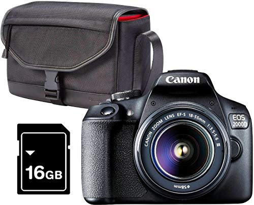 Canon EOS 2000D Kit Cámara Réflex 24.1MP WiFi NFC + Objetivo EF-S18-55mm + Bolsa + SD 16GB, Negro