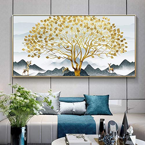 FXBSZ Arte moderno abstracto árbol deer paisaje lienzo imagen de la pared mural de la moda sala de estar habitación de los niños decoración del hogar pintura sin marco 50x100cm sin marco